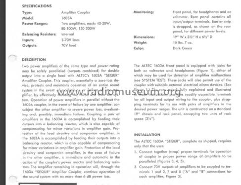 Amplifier Coupler 1603A SEQUR; Altec Lansing Corp.; (ID = 2132299) Verst/Mix