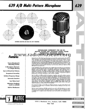 Multi-Pattern Microphone 639A; Altec Lansing Corp.; (ID = 2699931) Microphone/PU