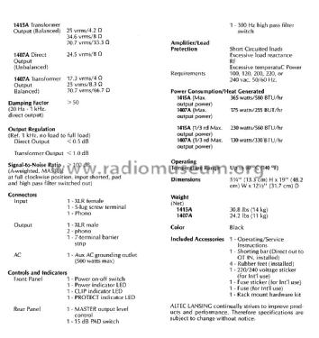 Monaural Power Amplifier 1407A; Altec Lansing Corp.; (ID = 1737553) Ampl/Mixer