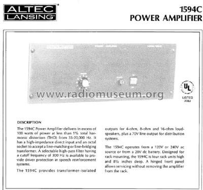 Power Amplifier 1594C; Altec Lansing Corp.; (ID = 1737542) Ampl/Mixer