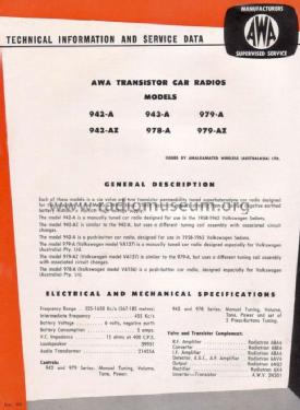 Volkswagen Sedan 1958-1962. 942-AZ; Amalgamated Wireless (ID = 1342041) Car Radio