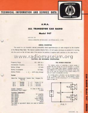 All Transistor Car Radio 947C; Amalgamated Wireless (ID = 1363775) Car Radio