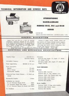 Bolero Stereophonic Radiogram B16; Amalgamated Wireless (ID = 1343679) Radio