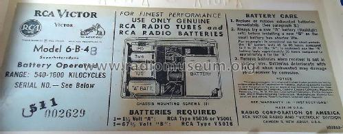 6-B-4B Ch= RC-1098B; RCA RCA Victor Co. (ID = 1431930) Radio
