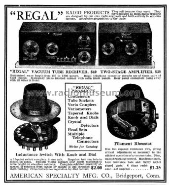 Regal Vacuum Tube Receiver ; American Specialty (ID = 982493) Radio