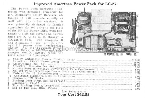 Amertran Power Pack for LC-27 ; American Transformer (ID = 2634888) Kit