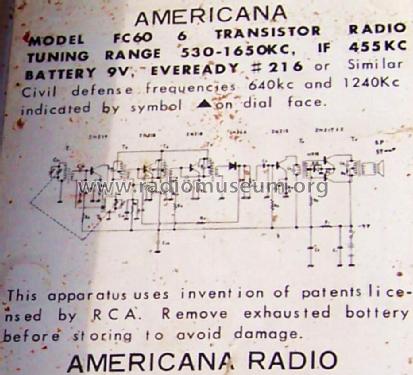 Americana - Six Transistor FC60; Americana Industries (ID = 1278186) Radio