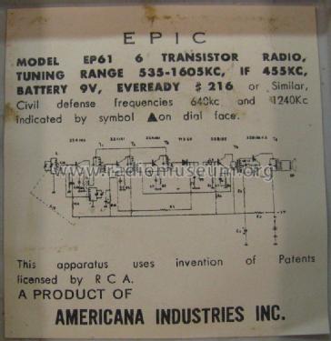 Epic EP61; Americana Industries (ID = 847708) Radio