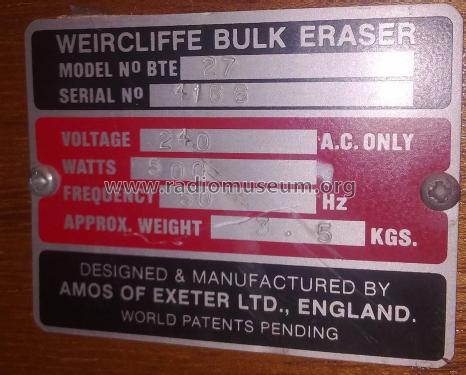 Weircliffe Bulk Eraser BTE 27; Amos of Exeter Ltd. (ID = 1684503) Diversos