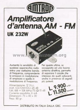 Antenna Amplifier - Amplificatore d'Antenna AM-FM UK 232W; Amtron, High-Kit, (ID = 2840210) Kit