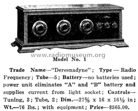 Deresnadyne AC Model 1; Andrews Radio Co. (ID = 1952165) Radio