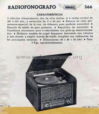 Radiofonógrafo 366-C; Anglo Española de (ID = 3018290) Radio