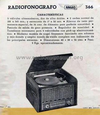 Radiofonógrafo 366-C; Anglo Española de (ID = 3018290) Radio