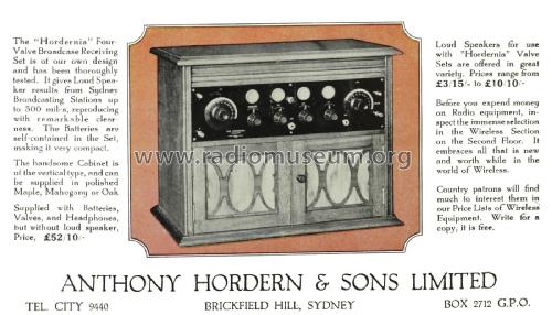 Hordernia, Four Valve Broadcast Receiving Set ; Anthony Hordern & (ID = 2585492) Radio