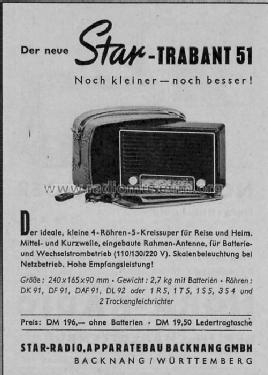 Trabant 51; Apparatebau Backnang (ID = 222529) Radio