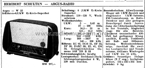 W25; Argus Radiowerk, (ID = 3174219) Radio