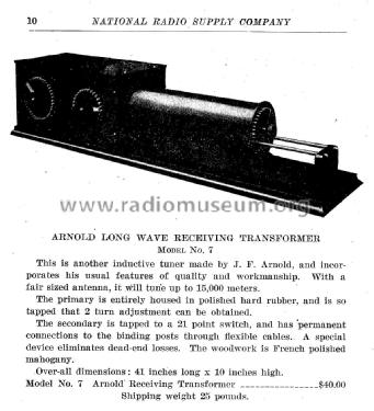 Arnold Long Wave Receiving Transformer Model No. 7; Arnold, J.F.; New (ID = 1780089) mod-pre26