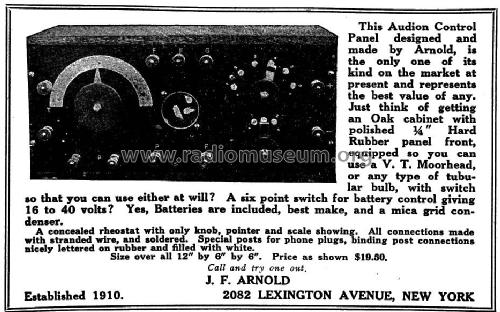 Audion Control Panel ; Arnold, J.F.; New (ID = 976068) mod-pre26