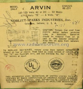 244P Ch= RE-244; Arvin, brand of (ID = 2248501) Radio