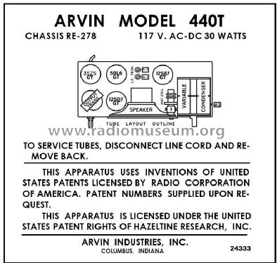 440T Ch= RE-278; Arvin, brand of (ID = 2882133) Radio