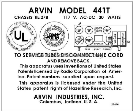 441-T Hopalong Cassidy Ch= RE-278; Arvin, brand of (ID = 2889301) Radio