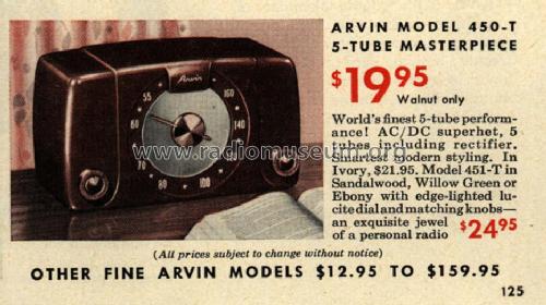 450T Ch= RE-281; Arvin, brand of (ID = 738530) Radio