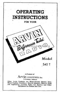 540T Ch= RE-278; Arvin, brand of (ID = 1811216) Radio