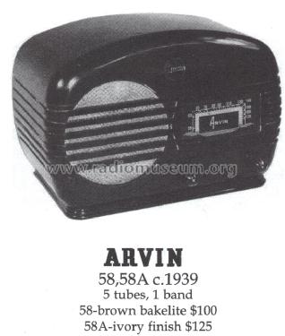 Arvin 58A Ch= RE-29; Arvin, brand of (ID = 1392359) Radio