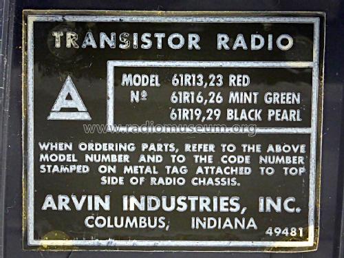 61R19 Ch= 1.61701; Arvin, brand of (ID = 2638887) Radio