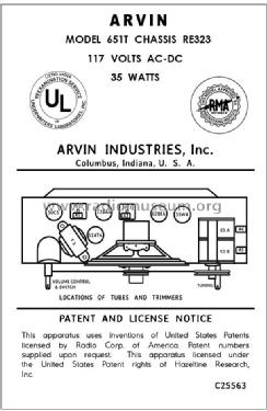 651T Ch= RE323; Arvin, brand of (ID = 2938472) Radio