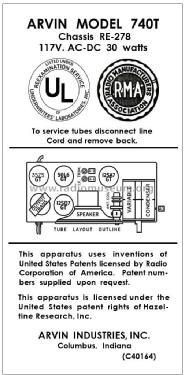 740T Ch= RE278; Arvin, brand of (ID = 2882134) Radio