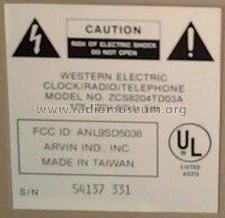 AT&T - Western Electric Clock/Radio/Telephone ZCS8204TD03A; Arvin, brand of (ID = 1718564) Radio