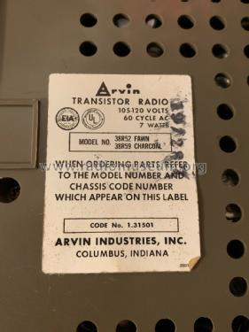 Electric Transistor Radio 38R52 Fawn Ch=1.31501; Arvin, brand of (ID = 2436848) Radio