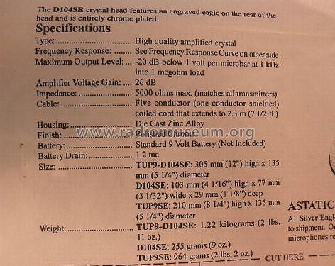 Silver Eagle TUP-9-D-104-SE; Astatic Corp.; (ID = 1215442) Microphone/PU