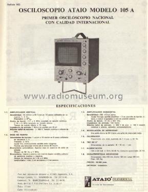 Osciloscopio 105A; Ataio Ingenieros, S. (ID = 917632) Equipment