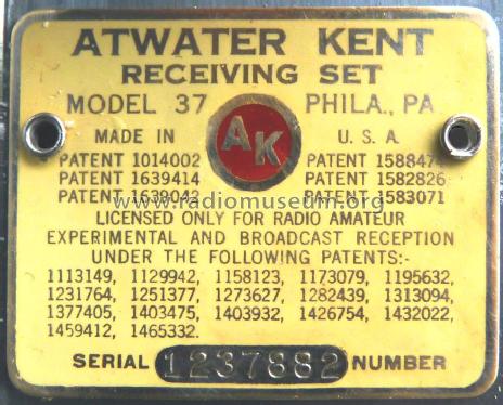 37 early=; Atwater Kent Mfg. Co (ID = 2148075) Radio
