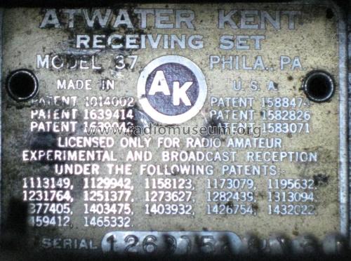 37 early=; Atwater Kent Mfg. Co (ID = 509869) Radio