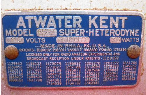 627 ; Atwater Kent Mfg. Co (ID = 1229322) Radio