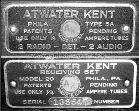 Early Model 20 Model 5A; Atwater Kent Mfg. Co (ID = 1047913) Radio