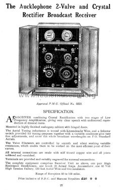 Aucklophone 2-Valve Receiver G.P.O. Type No. 0222; Auckland, G. Z. & (ID = 1535991) Radio