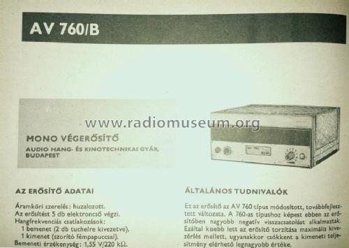 Audio Amplifier AV 760/B; Audio Kino és (ID = 1473253) Verst/Mix