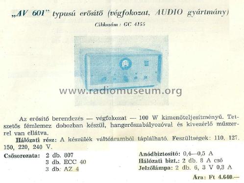 Power Amplifier AV 601; Audio Kino és (ID = 1438402) Verst/Mix