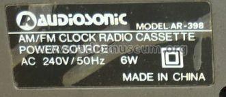 AM/FM Clock Radio Cassette AR-398; AudioSonic, (ID = 1456937) Radio