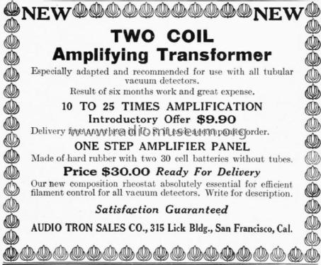 Two Coil Amplifying Transformer ; Audiotron Sales (ID = 1725983) Radio part