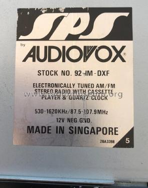 SPS 92-IM-DXF; Audiovox Corporation (ID = 2839330) Radio