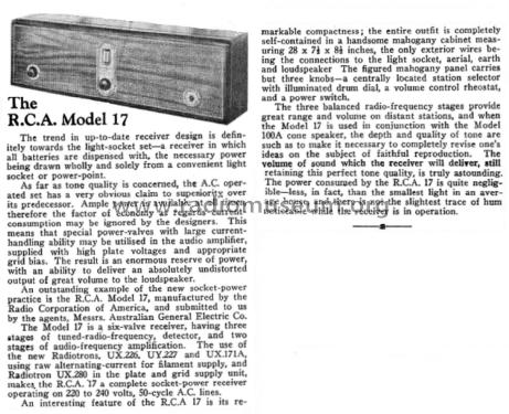 RCA Model 17 ; Australian General (ID = 2680507) Radio