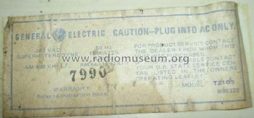 AM Table radio T2105; General Electric- (ID = 1097399) Radio