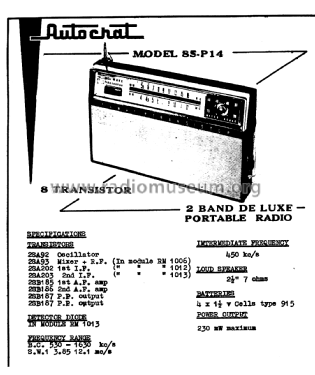 2-Band De-Luxe Portable 8S-P14; Autocrat Radio Ltd.; (ID = 2978206) Radio
