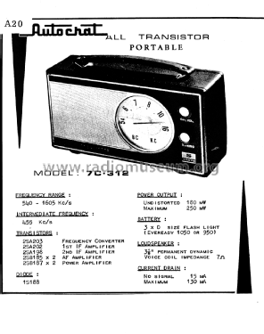 Autocrat Sanyo All Transistor Portable 7C-312; Autocrat Radio Ltd.; (ID = 2980297) Radio