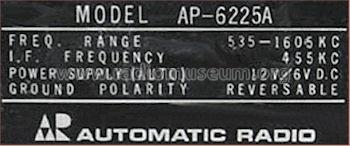 AR Automatic Radio AP-6225A; Automatic Radio Mfg. (ID = 642564) Radio